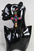 Multicoloured Cross Statement Earrings