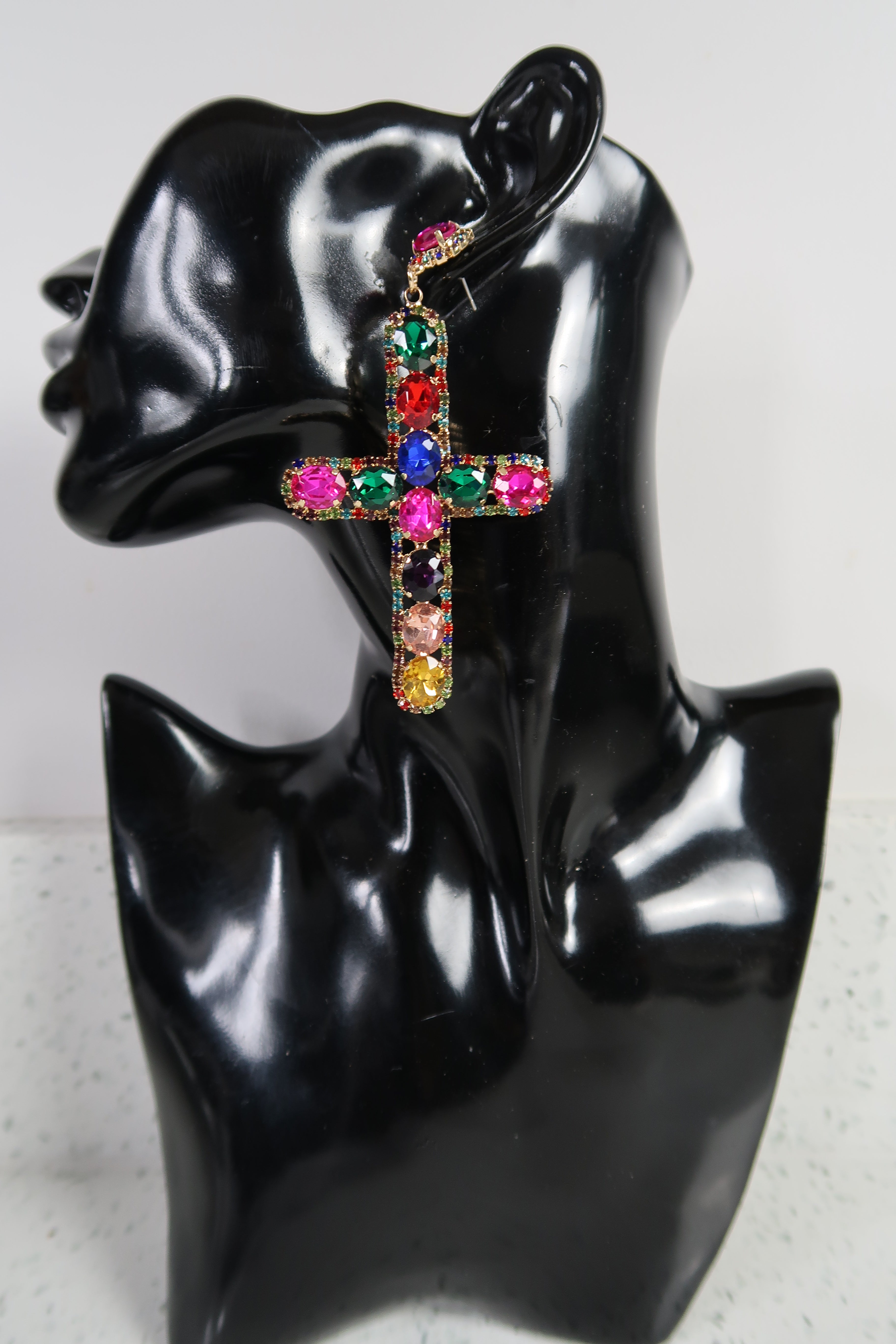 Multicoloured Cross Statement Earrings
